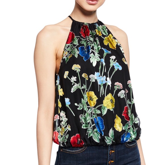 Alice + Olivia Tops - Alice + Olivia Rosa Floral-Print Halter Top L NWT